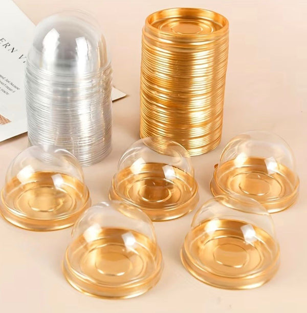 Disposable Mini Cupcakes Container With Golden Base and Clear Lid (10pcs)